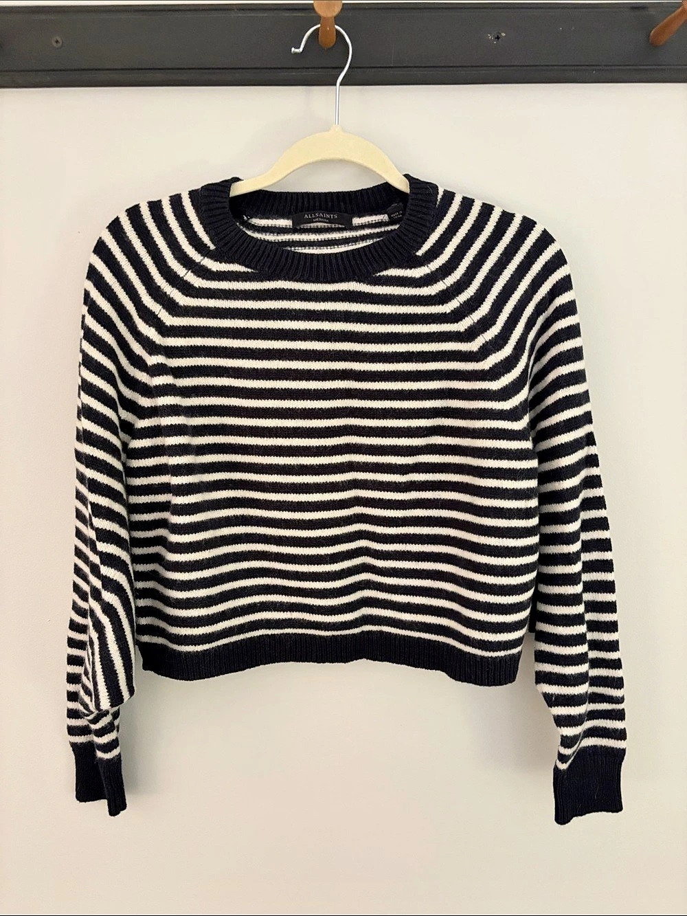 AllSaints Keet Crew Jumper Striped Sweater Dark Navy & Cream